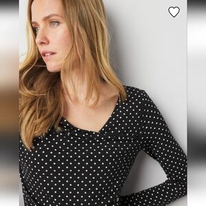 WHBM Ruched Top, Grove Dot Black| W Sz S | Old Money, Holiday, Chic